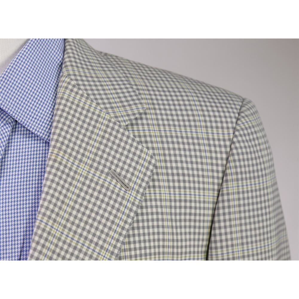 Hickey Freeman Gray Cream Gingham Check Lime Green Wool Sportcoat Blazer 40S - Picture 4 of 12